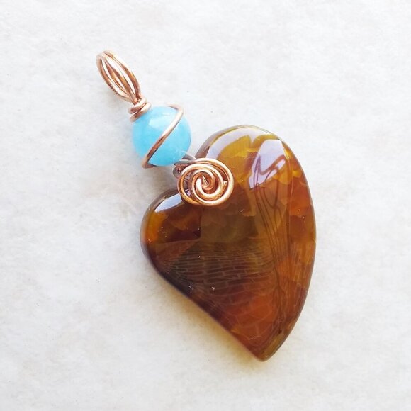 Gorgeous Brown Dragonvein Agate Heart Pendant! Bestie Sis Fiance Wife Mom Gift - Picture 2 of 9